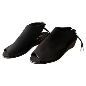 Black Suede Peep-toe Wedge Sandals NWOT Size 8